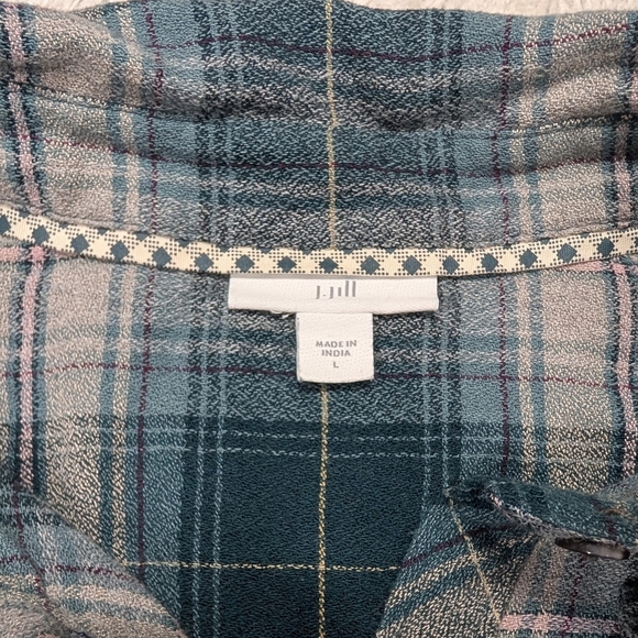 J. Jill Dress Womens L Green Plaid Midi Long Sleeve Button Up Cottage Prairie - Picture 3 of 5